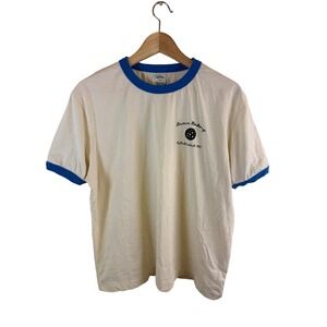 Dinner Service NY Levain Bakery Ringer T-Shirt Unisex Medium Cream Blue Graphic